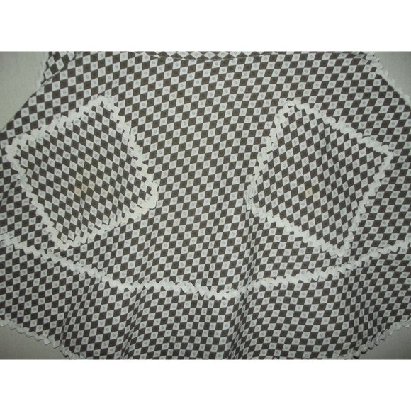 Vintage Apron Brown White Geometric Diamond Print rick rack trim pockets tie bac - Picture 6 of 11